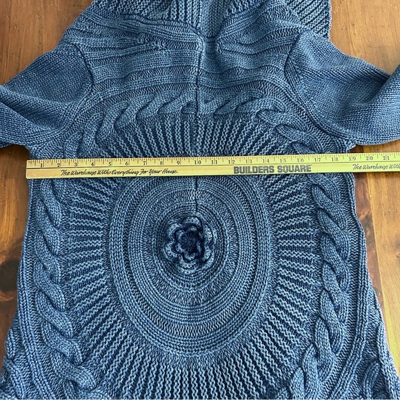 BLUE WILLI'S New Indigo Dyed Duster CARDIGAN SWEATER S Cable Knit Chunky Artsy - Picture 12 of 16